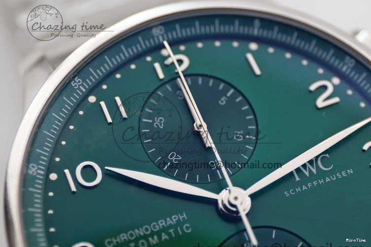 MIROTIME 0120 FastDry Portugieser Chronograph IW371615 ZF Best Edition Green Dial on SS Bracelet A7750 (Slim Movement) 7038